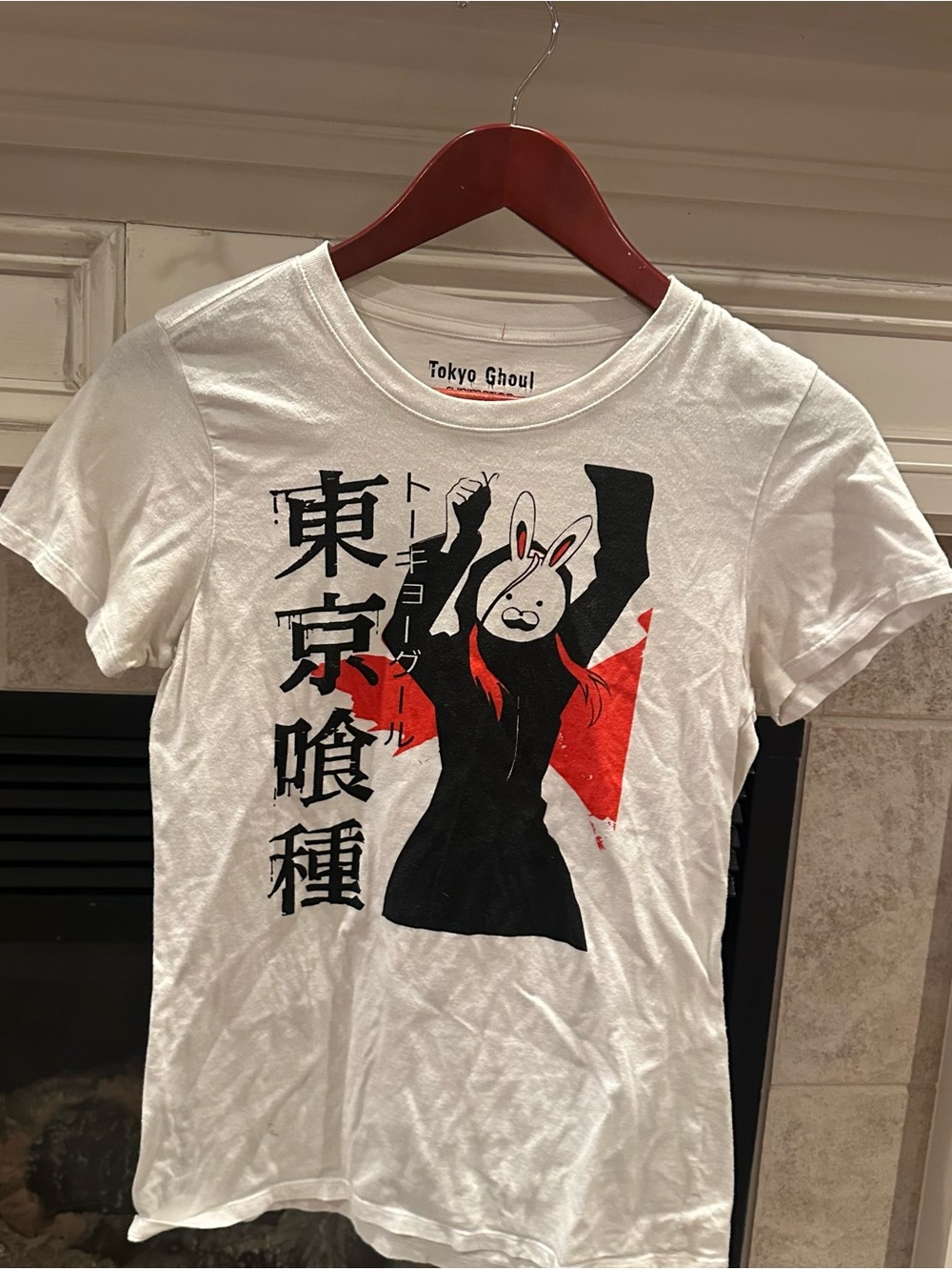 Tokyo Ghoul Women’s White Short Sleeve Graphic Tee with Black & Red Design